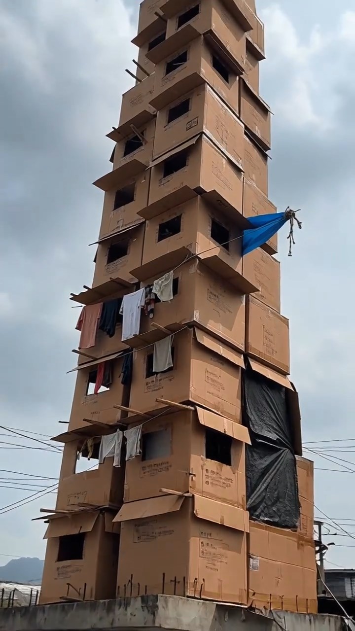 A Man Looked Above a Tire Shop—and Saw a Cardboard City Stretching Into the Clouds