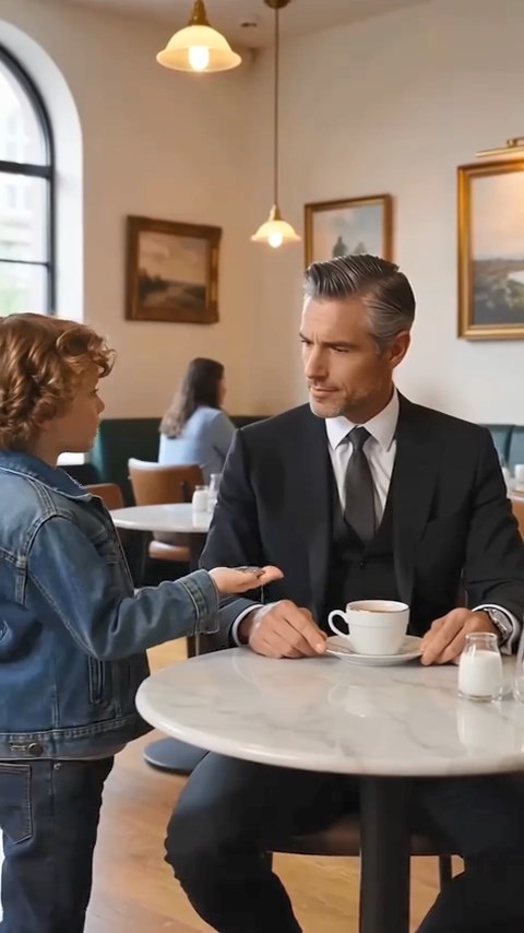 A BOY WALKED UP TO A MILLIONAIRE WITH AN OLD SILVER BADGE—THEN ASKED THE ONE QUESTION THAT MADE HIM DROP HIS COFFEE