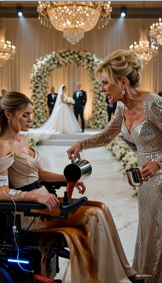 THEY POURED COFFEE ON THE “DISABLED BEGGAR” AT THE WEDDING—THEN SHE PRESSED ONE BLUE BUTTON