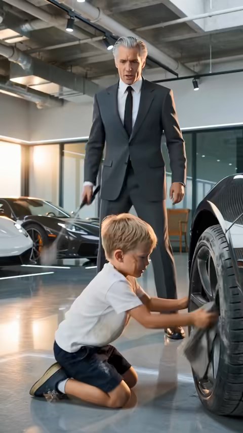 “A Beggar’s Blood Belongs in the Dirt,” the Millionaire Sneered—Then the Boy’s Father Walked Into the Garage