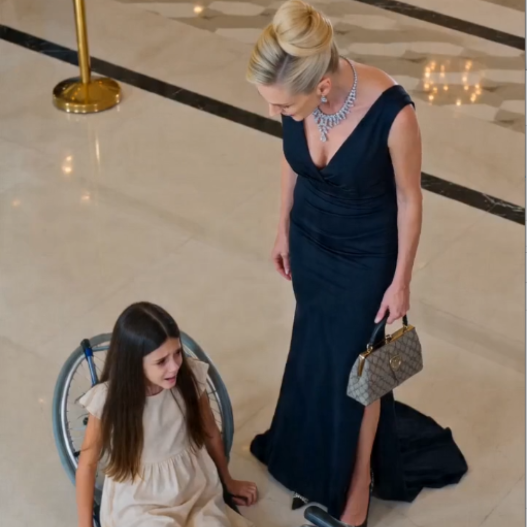 She kicked a wheelchair in a hotel lobby. She didn't ask whose daughter was sitting in it.