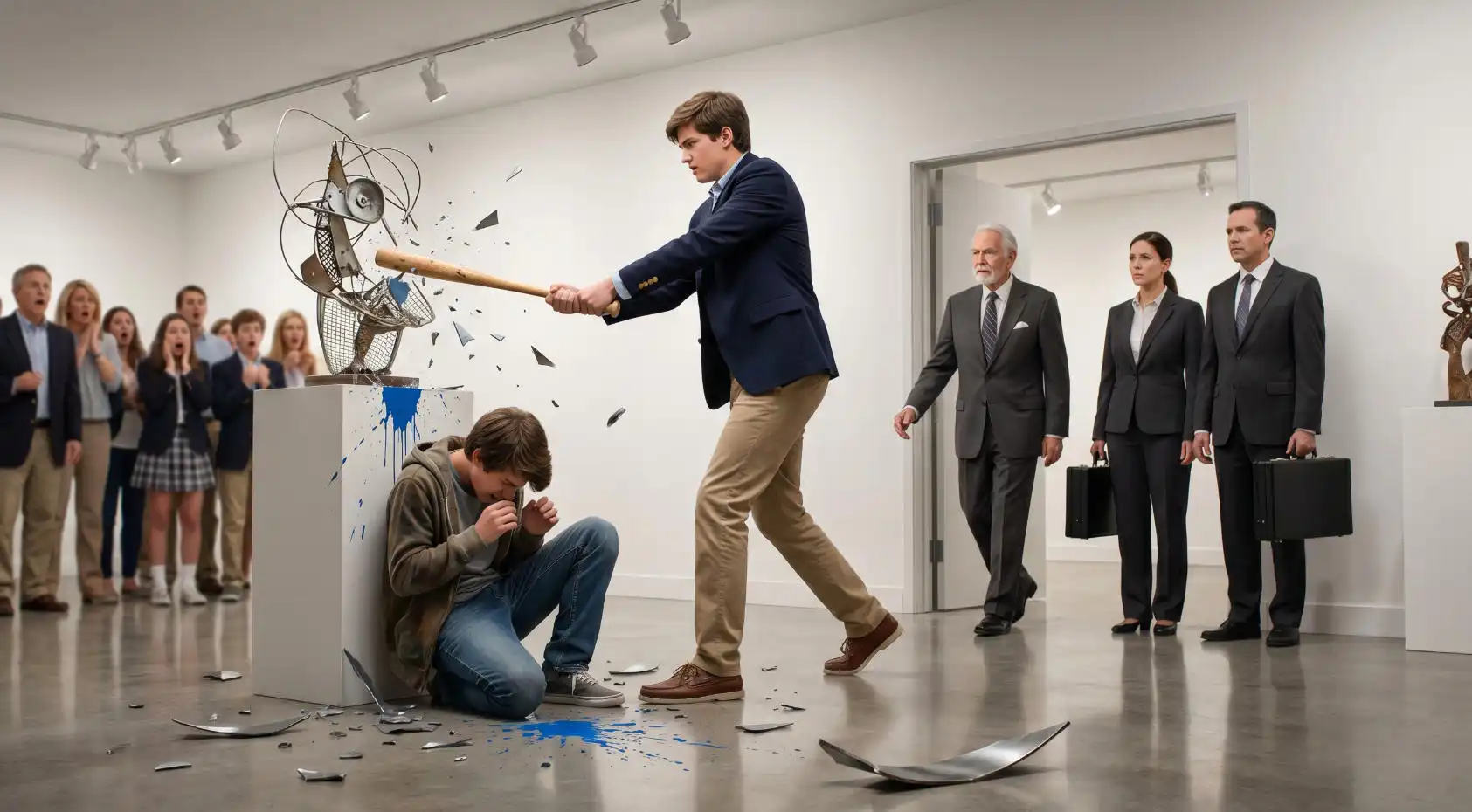 A Millionaire’s Son Smashed a Poor Boy’s Recycled Sculpture With a Baseball Bat. The KARMA That Walked Through the Door Left Everyone Silent