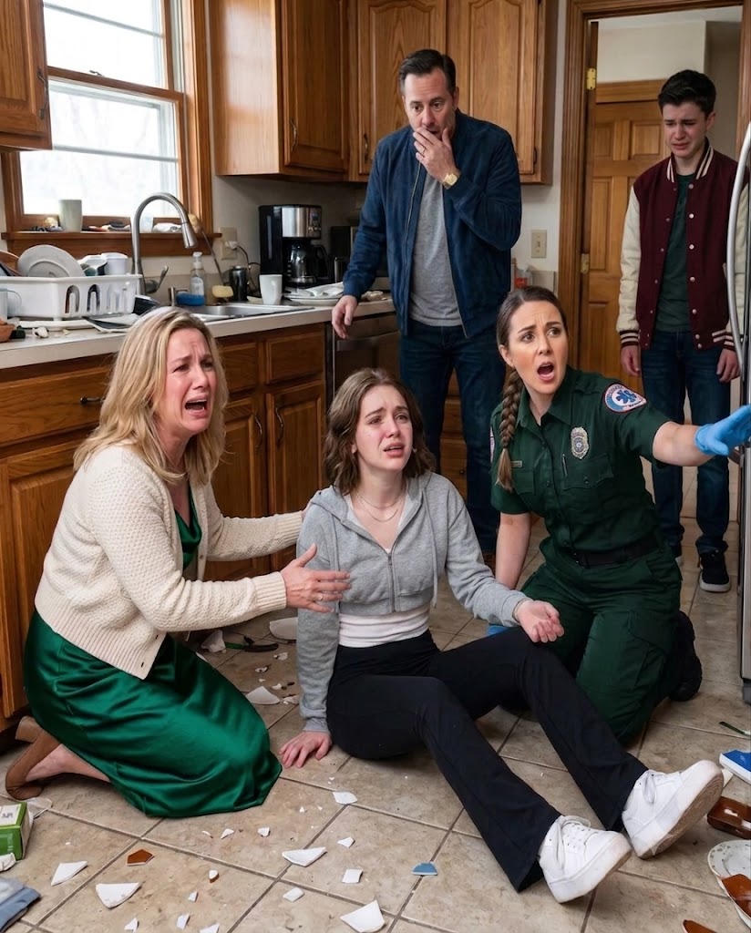 “Stop pretending,” my mom snapped while I was gasping for air at the kitchen sink. My uncle said I was only trying to avoid washing dishes. But when the paramedic checked my pulse, his face changed instantly—and his shout for a stretcher turned the whole room into chaos.
