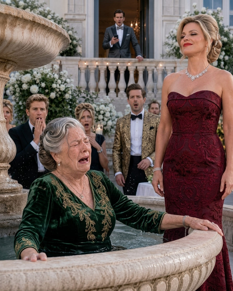 At our lavish engagement party, I watched from the balcony as my fiancée purposefully sh0ved my mother into the decorative fountain. “Your cheap clothes are ruining my aesthetic,” she laughed with her rich friends.