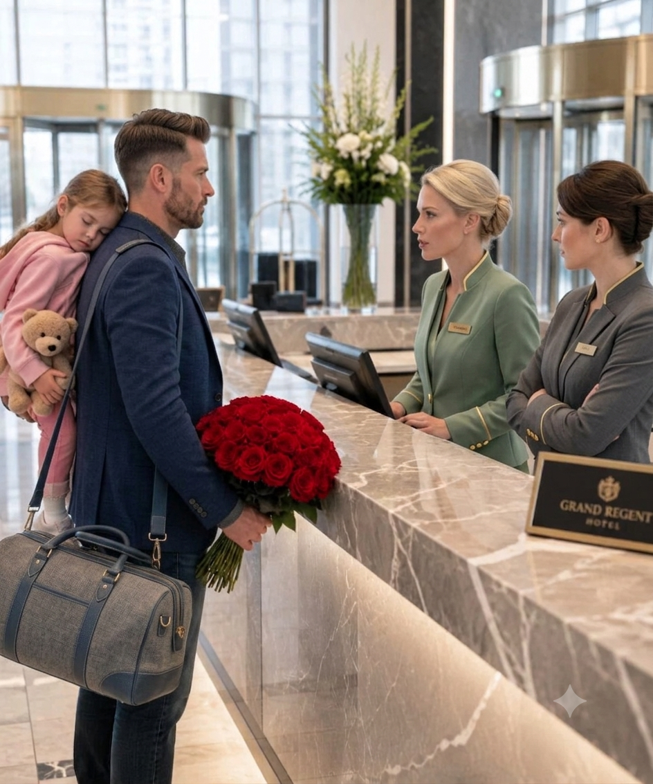 A widowed father was turned away at his own hotel with his sleeping daughter in his arms… but by the time the staff realized who he truly was, it was already too late.
