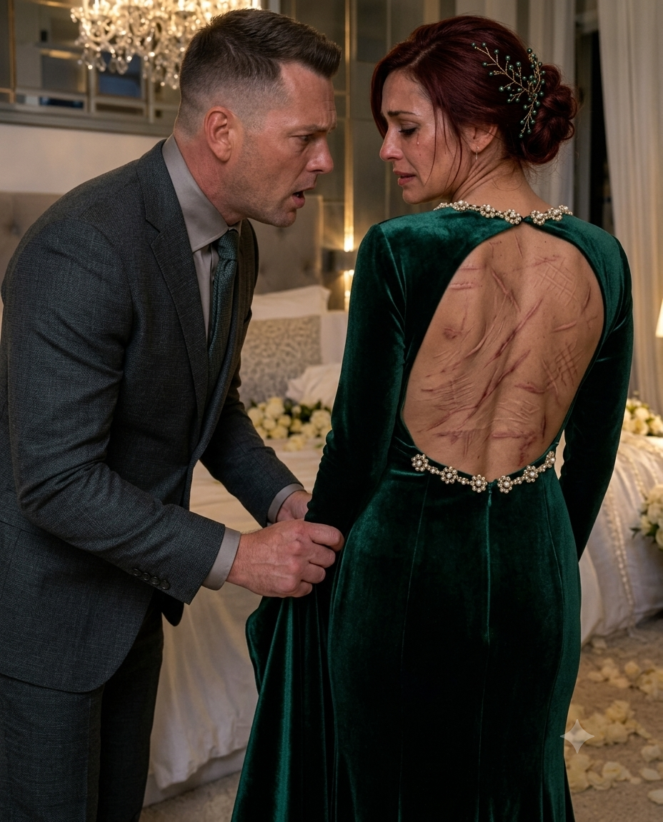 On our wedding night, I gently pulled down my wife’s wedding dress and was stunned to see the long scars etched across her body. “Who did this to you?”
