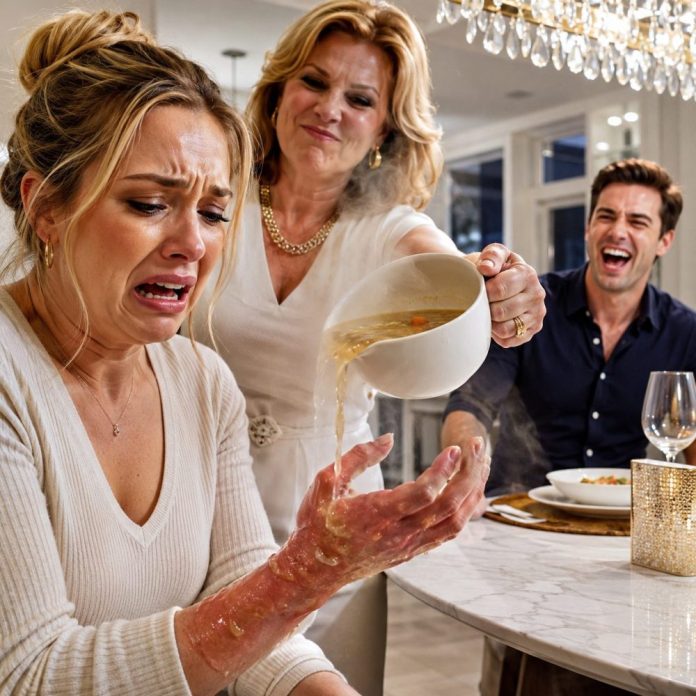 My mother-in-law poured hot soup over my hand because dinner was late. My husband laughed while blisters formed and said, “Maybe now you’ll learn.” I wrapped my hand in ice and quietly called the family attorney. During breakfast, a process server arrived with an eviction order—and proof that the house they ruled had always belonged to me. - True Stories