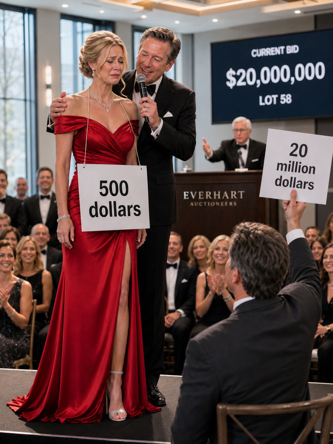 “Come On! Somebody Must Have a Use for My Worthless Wife! Five Hundred Dollars for Her!” My Husband Grabbed a Microphone at His Charity Gala and Tried to Auction Me Off in Front of Nearly Three Hundred Guests—Then an Unexpected Bidder Stood Up, Offered Twenty Million Dollars, and Asked Me to Meet Him the Next Morning, Which Turned His Cruel Joke Into the Beginning of a Story Neither of Us Saw Coming