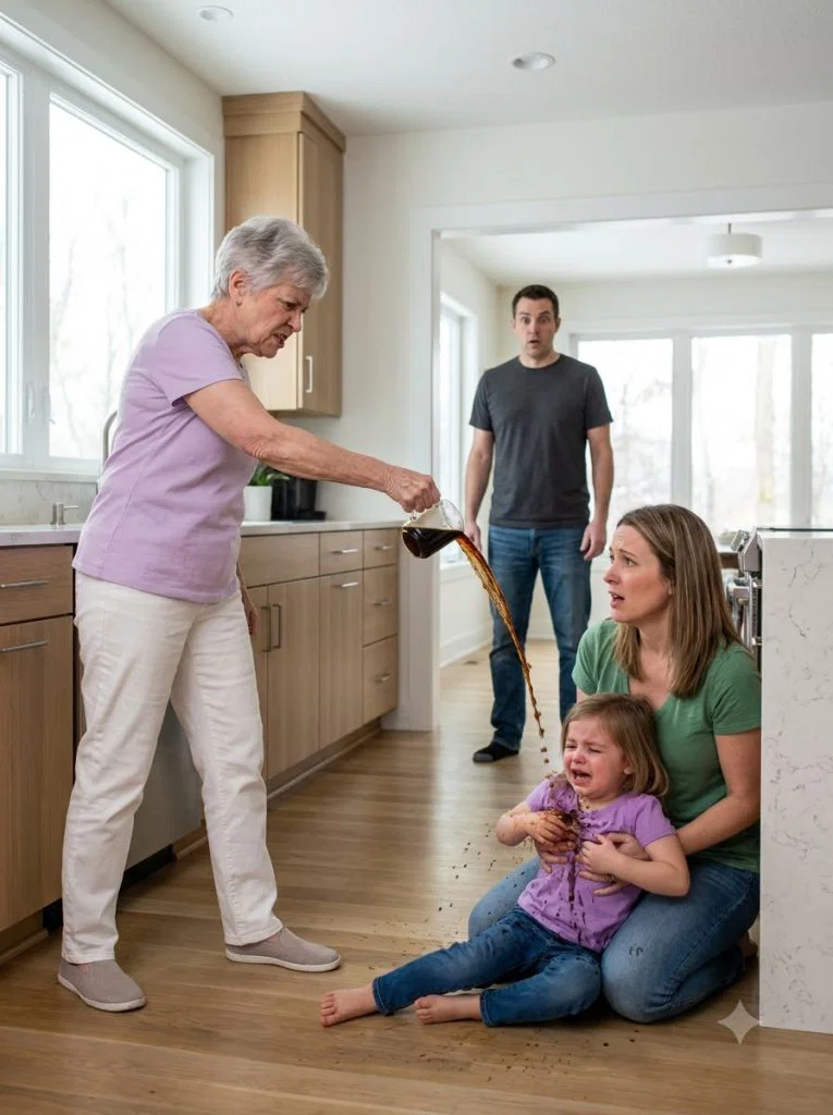 My toddler only reached for her cousin’s cup — then my husband’s own mother hurled a mug of scalding coffee straight into her face. As my daughter screamed, my mother-in-law told the paramedics she’d simply ‘flinched,’ and my husband stood right beside her and said nothing.
