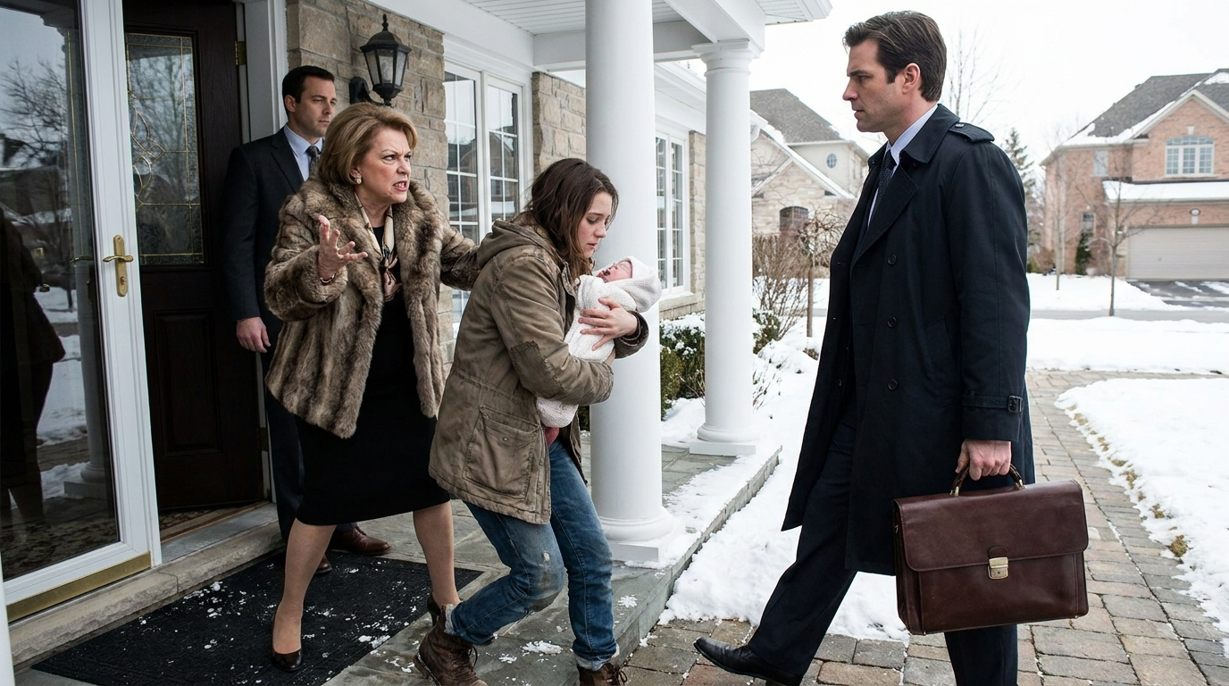 “My Husband Let His Mother Throw Me And Our Newborn Out Into The Freezing Cold… Then The Family Lawyer Arrived And Completely Destroyed Her Life.”