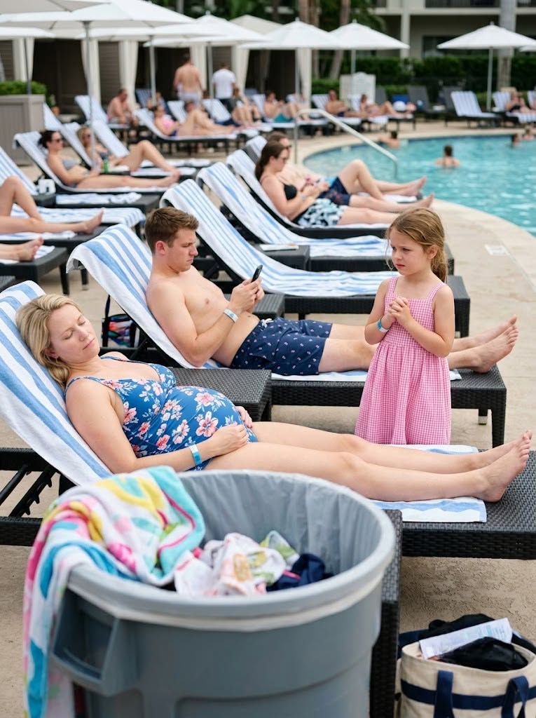 An entitled woman stole the pool chairs my 8-year-old daughter and I had reserved, tossed our towels into the trash, and told us to find another place to sit