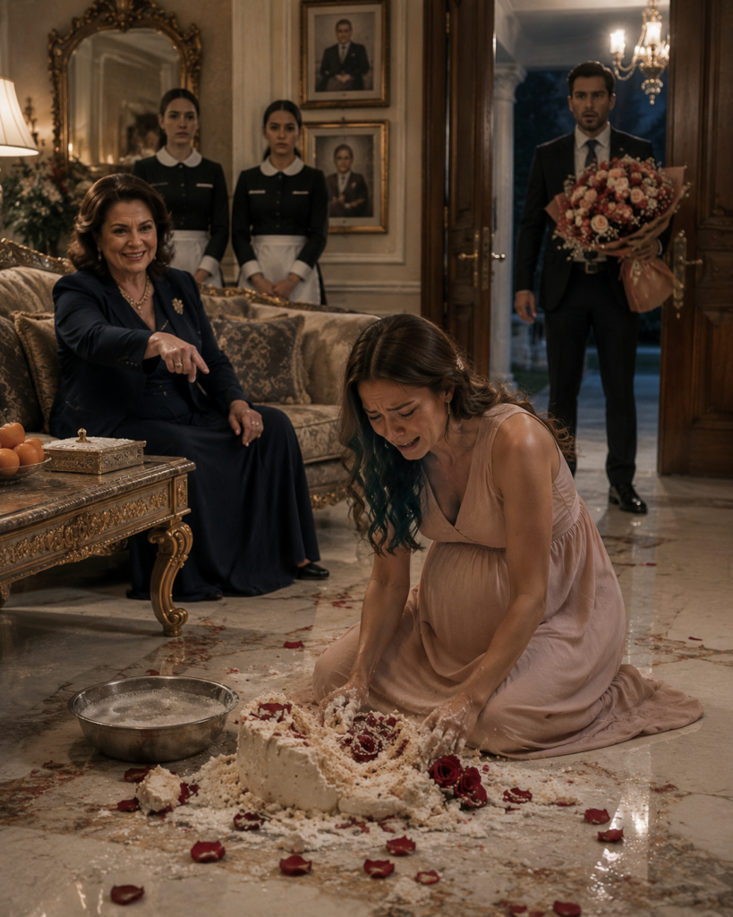 “Happy Birthday Daddy” – The Night I Walked Into My Kitchen with Flowers to Find My Pregnant Wife Scrubbing Her Own Smashed Birthday Cake Off the Marble Floor, and the One Sentence That Evicted My Cruel Mother from Our Lives Forever