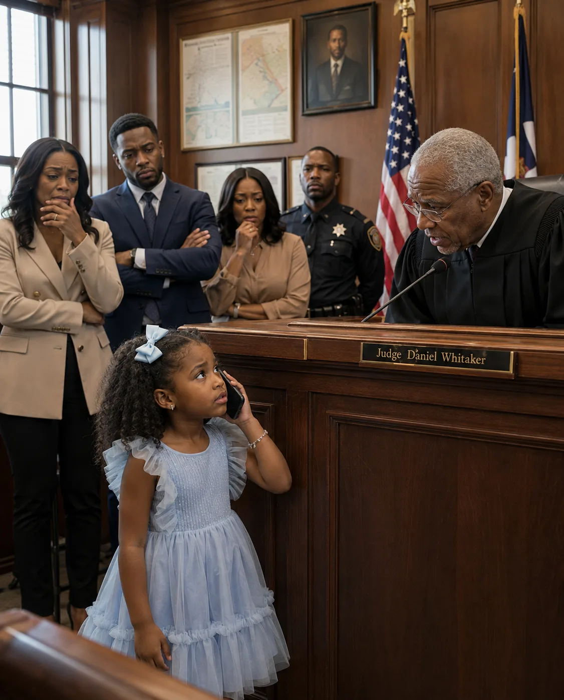 A 5-Year-Old Girl Surprised Everyone in Court When She Raised a Phone and Said, “I Need to Call Someone.” The Judge Let Her Continue—Until She Looked Directly at Him and Asked, “Are You Grandpa Everett?” and the Room Fell Silent.