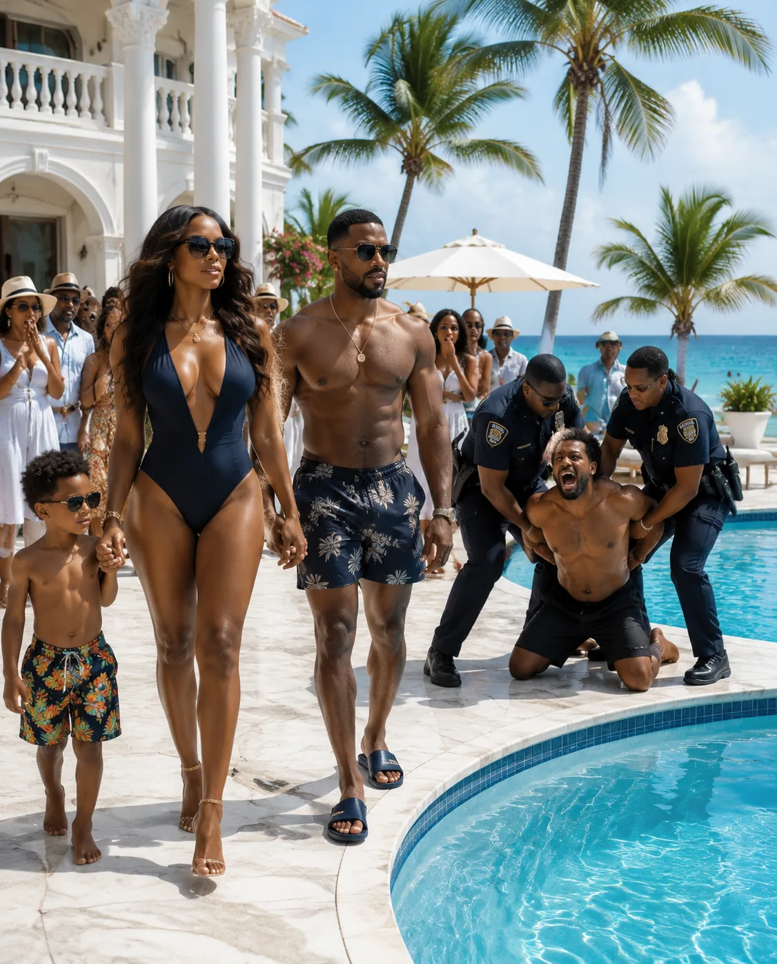 When my ex-husband brought his young mistress to our son’s pool party, I introduced everyone to my new “boyfriend”—a handsome actor I’d hired for the day. My ex burst out laughing, convinced it was pathetic… until my fake partner said one sentence that wiped the smile off his face.