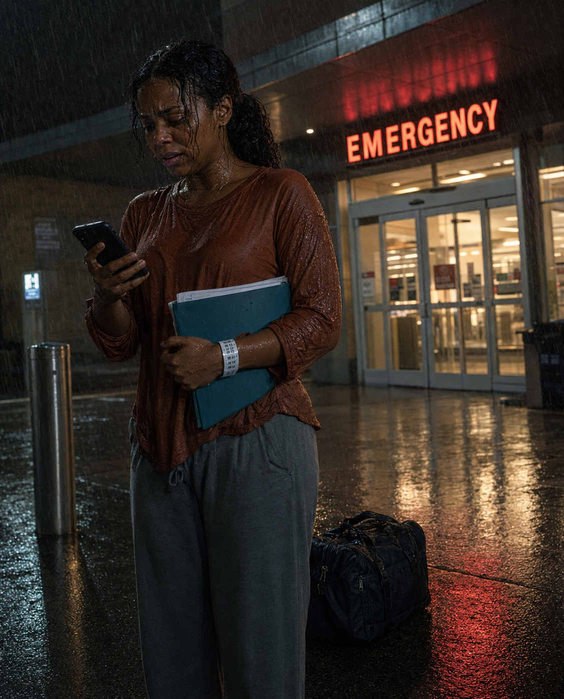 My husband promised to collect me when the ER discharged me. Instead, I walked into the hospital pickup lane and saw a text: he had already departed for his parents’ anniversary trip, and I needed to call a ride.