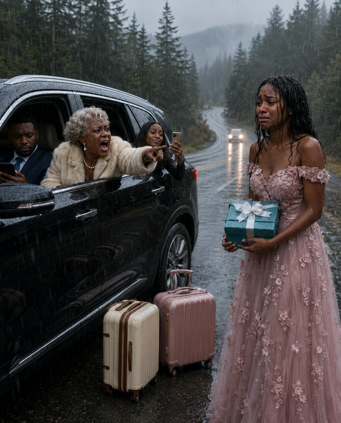 I went to my in-laws’ house for the first time when my mother-in-law rolled down the car window and coldly said, “We don’t take strangers. You can walk there by yourself.” My husband didn’t even look up from his phone. I silently got out and walked through the rain, but before I left, I shared my location… 30 minutes later, his entire family was calling me in a panic.
