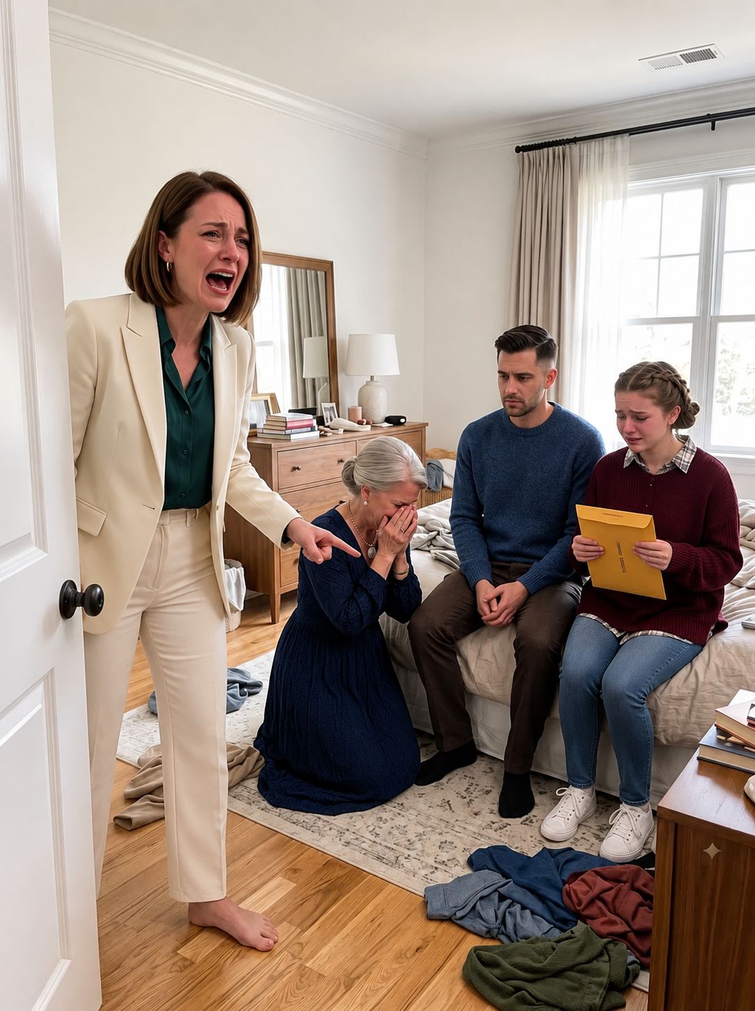 At 2 a.m., my sister called me and murmured, “Don’t come home yet. Mom has someone inside your bedroom.” Then she sent a picture: my mother beside my bed, my husband sitting there, and a teenage girl clutching an envelope bearing my late father’s name. I turned around immediately—and Mom broke down before I completed my question.