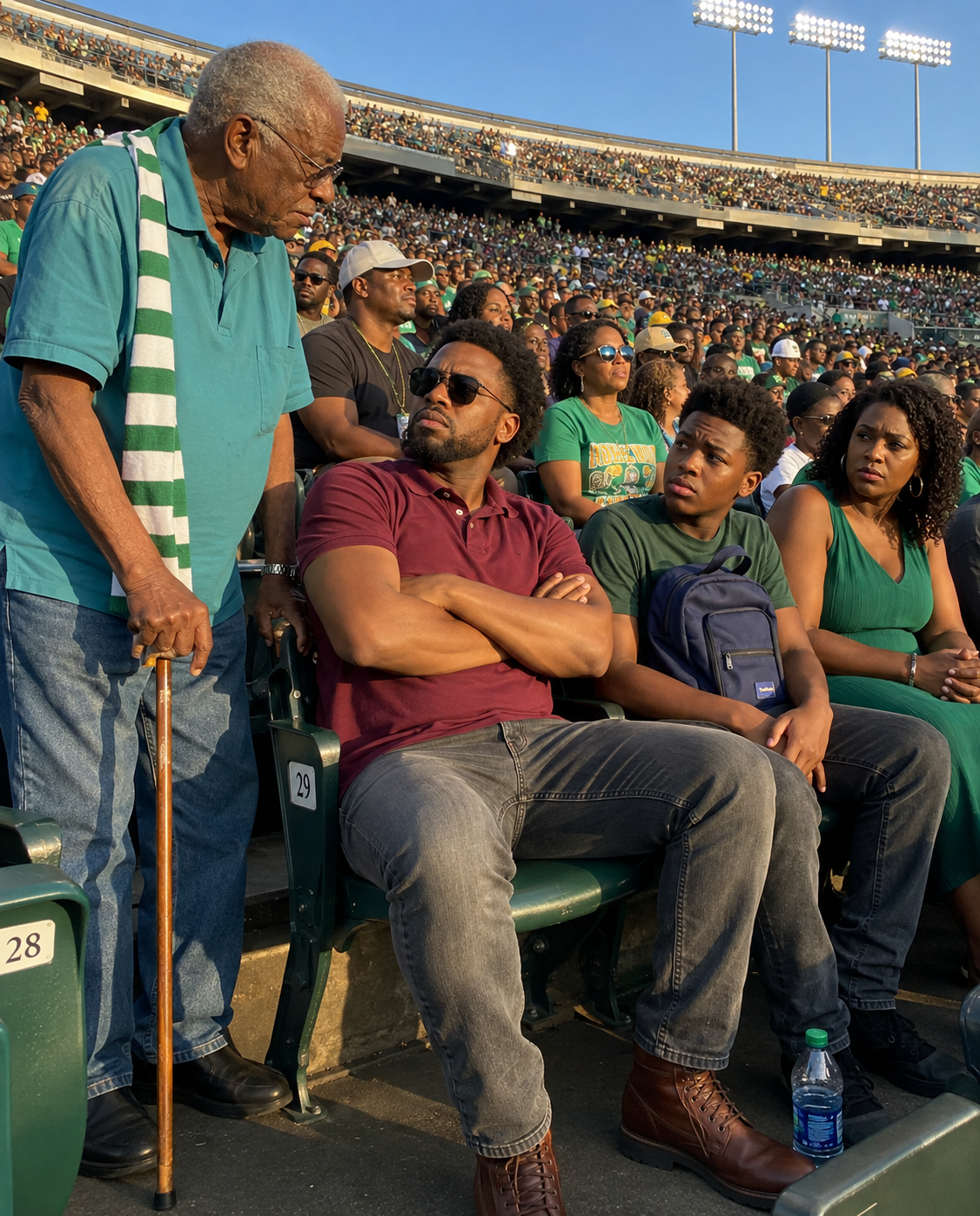 An Arrogant Man Stole My 92-Year-Old Grandpa’s Seats at a Football Match, Saying “He Won’t Remember Tomorrow” — Five Minutes Later, His Own Son Exposed Him
