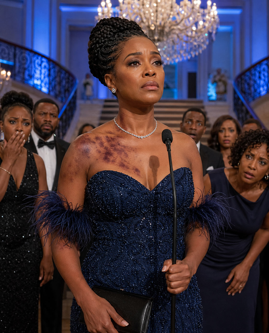 At his company party, my husband struck my shoulder and whispered, “Go home. She belongs beside me tonight.” His mistress stood nearby in a tight red gown, pretending not to hear. I adjusted my dress and said, “No. I think I’ll stay for the announcement.”