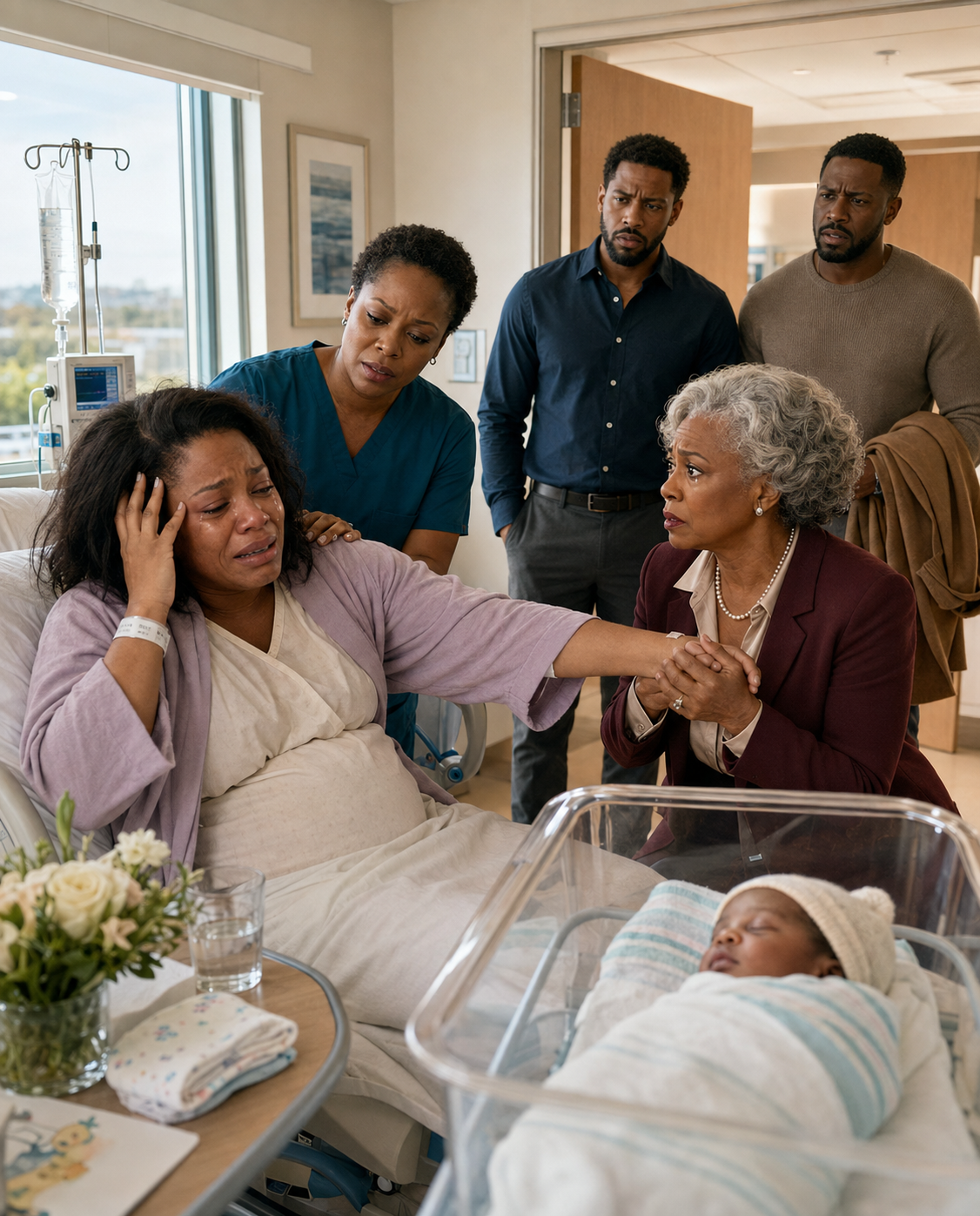 Hours after giving birth, my mother-in-law forced me toward the hospital door, insisting she deserved time alone with my newborn. A nurse intervened, called security, and suddenly my husband had to choose whom to follow.