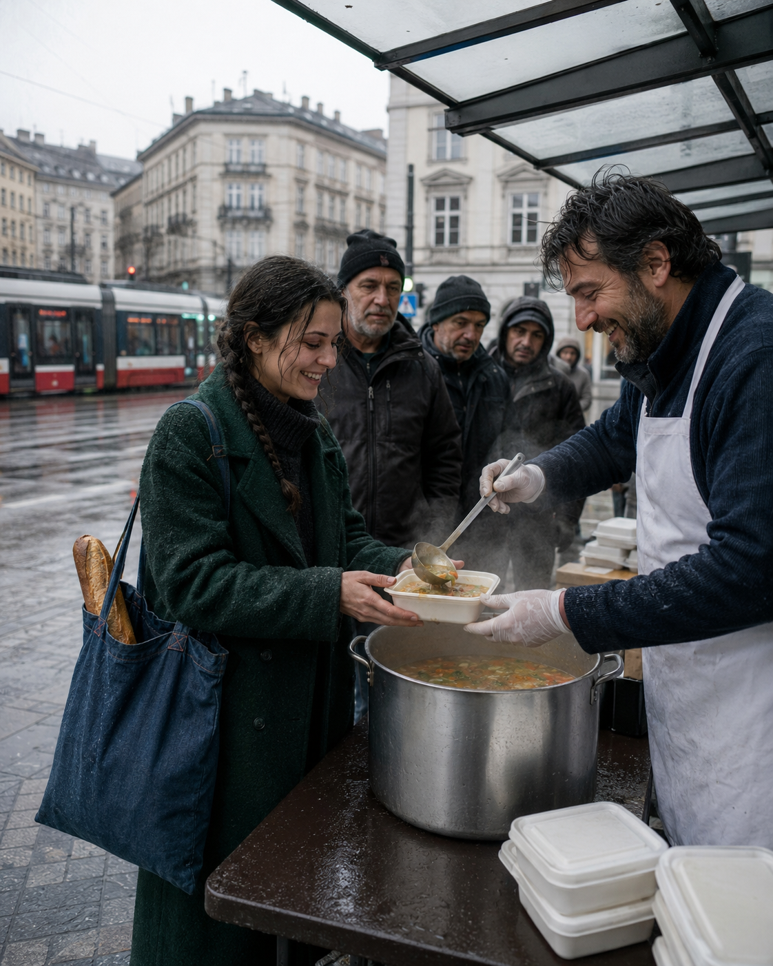 While handing out free meals, I recognized my ex-wife in line and mocked her, “Did the rich man you left me for finally abandon you?” She simply said, “Thank you,” and walked away with her plate. I followed her to the end of the street—and froze when I saw a four-year-old girl with my exact eyes.