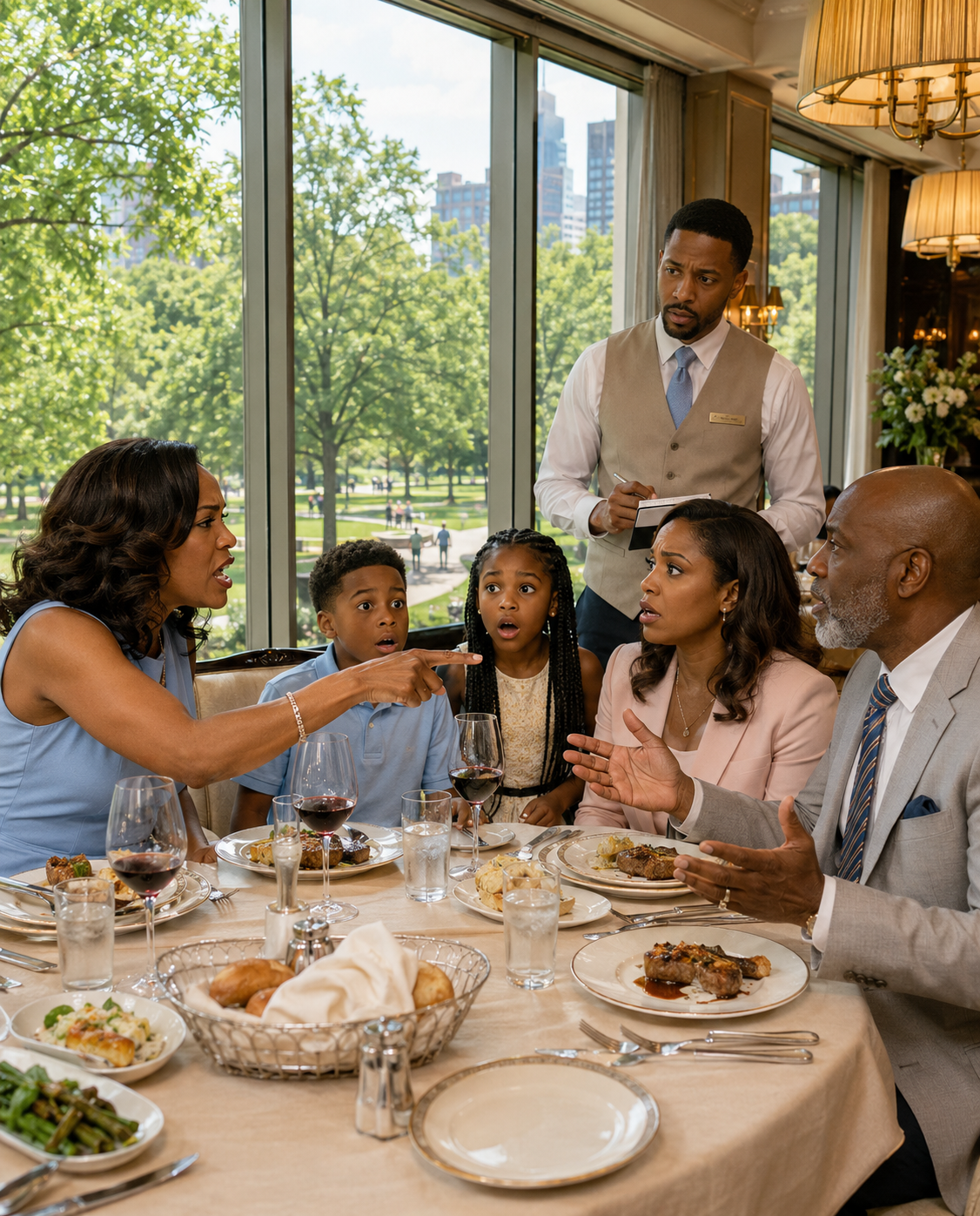“We hadn’t ordered anything for your son,” my sister said, passing him the bread basket while her children enjoyed $120 steaks and dessert. My dad added, “You should’ve brought him something.” I simply smiled and said, “Noted.” When the waiter returned, I stood up and announced…