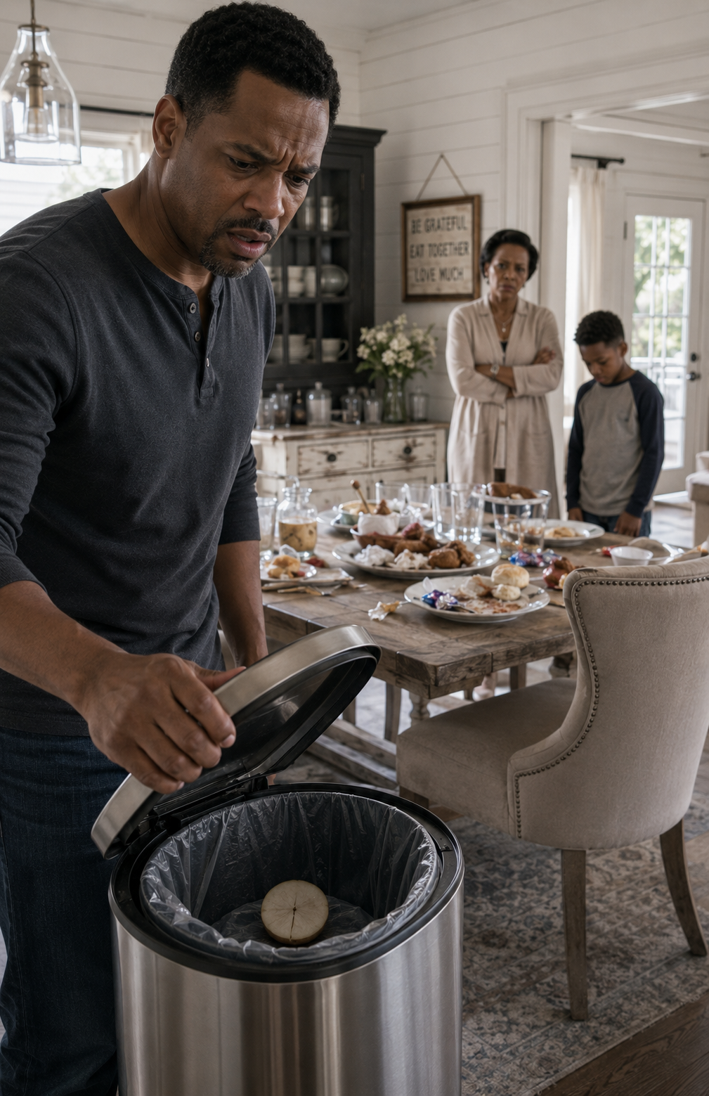 "My Mother-in-Law Fed Everyone Fried Chicken and Gave My 7-Year-Old Stepson One Cold Boiled Potato Because He 'Didn't Belong.' When My Husband Opened the Trash Can, He Found Out It Wasn't Even That."