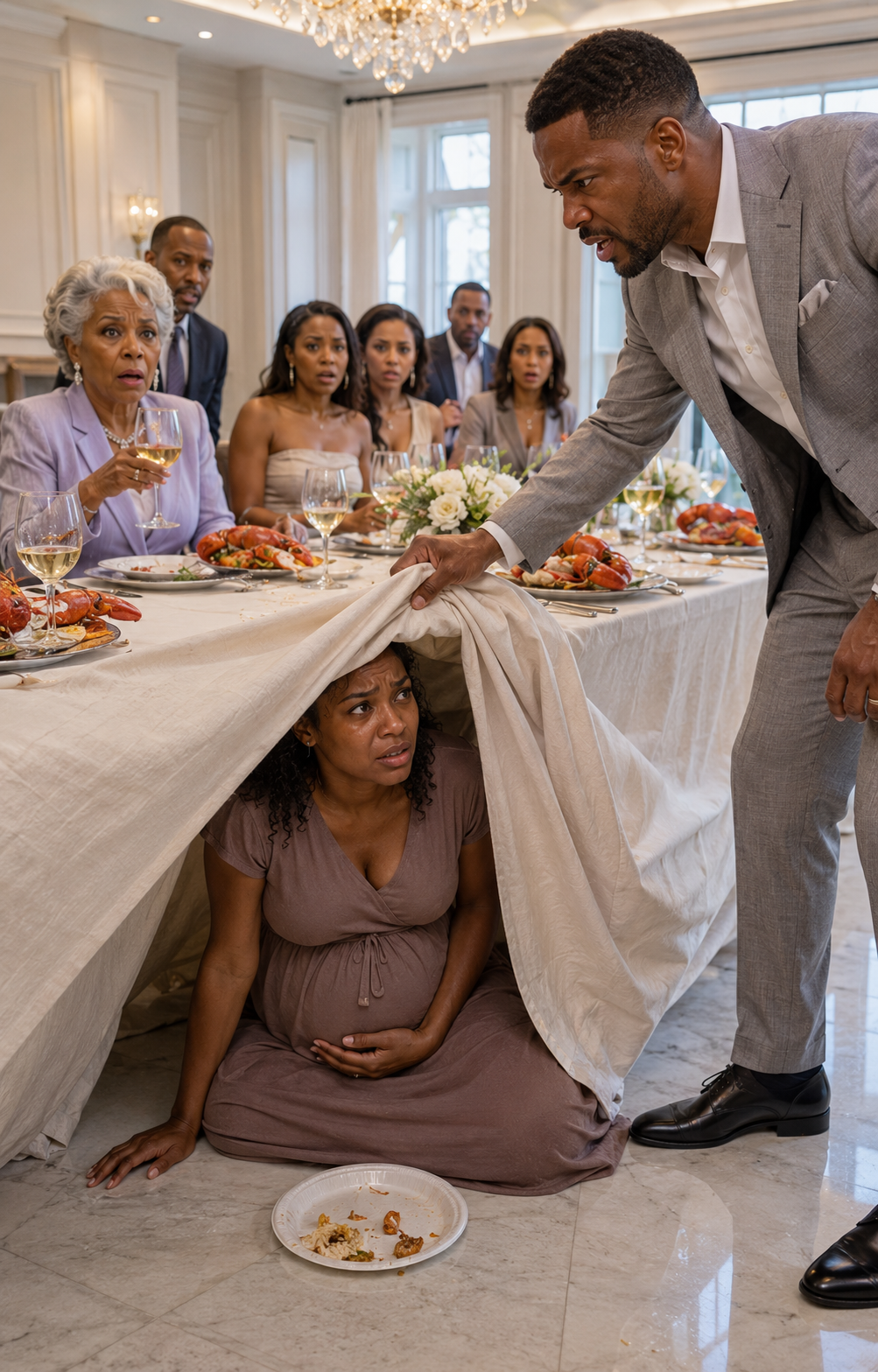 "I Came Home Early and Found My 8-Months-Pregnant Wife Kneeling Under the Dining Table Eating Scraps While My Mother Hosted a Luncheon Above Her Head — 'She Was Only Useful for Lending Us Her Womb.'"