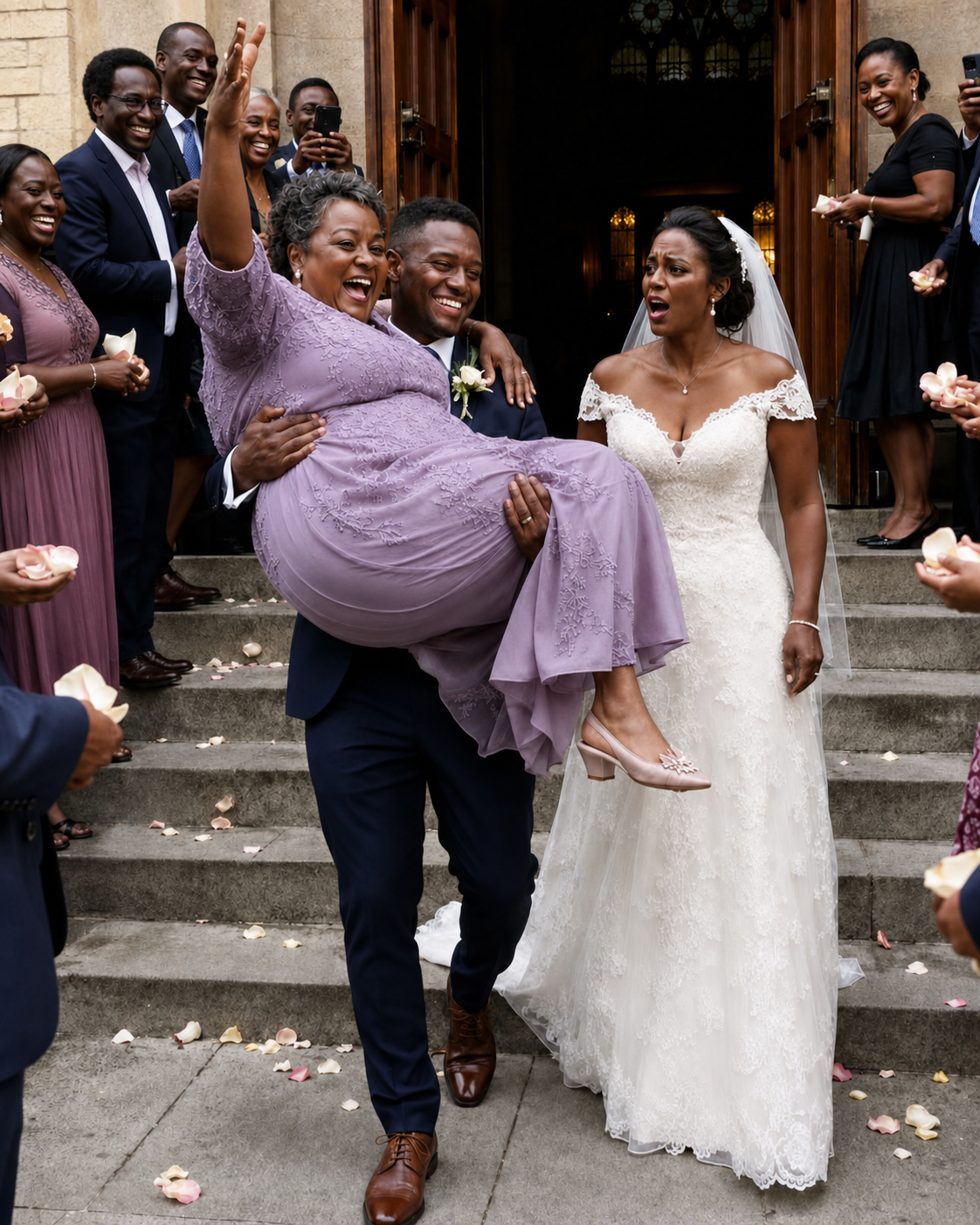 As we stepped out of the church after exchanging vows, my husband carried his mother instead of me because "she wanted to experience it too"—what my mom did next shocked everyone.