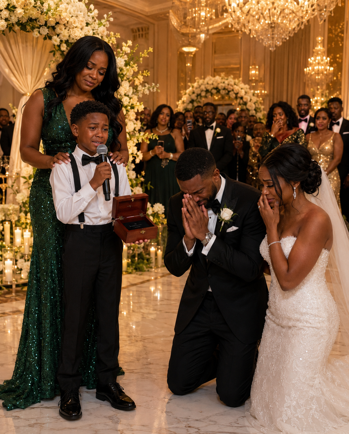 My ex-husband cheated on me, left me and our son, and still invited us to his wedding. During his speech, he laughed and said, “Leaving that trash was the best decision of my life!” The crowd burst into laughter. Then my son calmly took the microphone. “I brought a special gift for you, Dad,” he said, handing him a box. When my ex opened it, his scream silenced the entire room.
