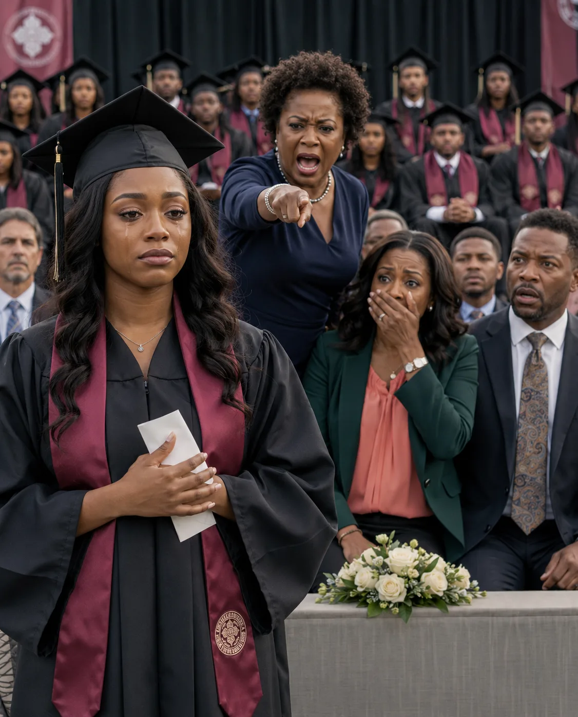 At my college graduation, my sister jumped to her feet and screamed, “She ch3ated her way through school!” in front of the whole auditorium, but instead of stopping, I kept walking toward the stage with one sealed envelope hidden beneath my gown and a truth she never believed I had finally learned how to carry in public.