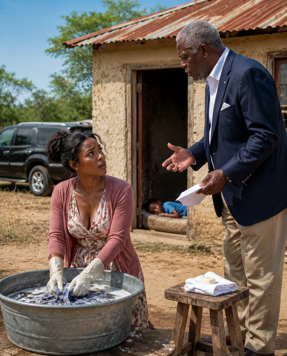 My grandfather came to visit me two years after leaving me a multimillion-dollar mansion. Instead, he found me living in a shack. “Who took everything?” he asked. I never answered. Across town, my husband was celebrating his wedding to another woman with the inheritance he’d stolen from me.