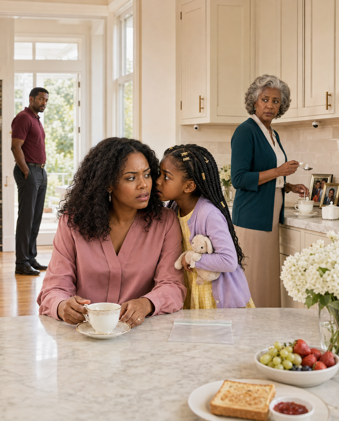 I cared for my mother-in-law for ten years as if she were my own mother, until my eight-year-old daughter whispered, “Grandma puts a white powder in your tea.” I didn’t confront her. I saved the cup, went to the hospital, and installed a hidden camera in the kitchen. What the footage revealed proved she wasn’t acting alone.