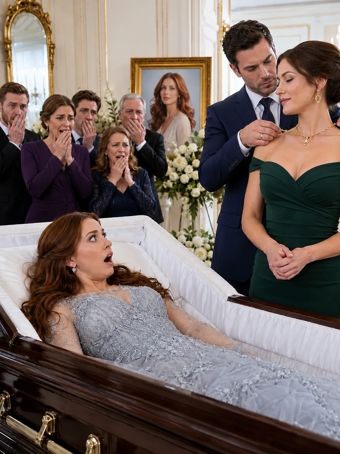 “My funeral was held all morning, and I woke up just as my husband was putting my gold necklace on my sister. I heard him say, ‘She won’t need it anymore.’ I didn’t scream or open the coffin. I stayed completely still, listening as they talked about a 500,000-dollar life insurance policy… until they mentioned who had prepared my last drink.”