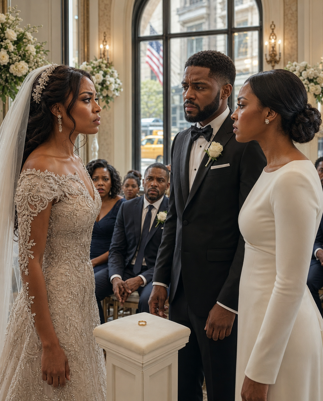 “Let me have him—I’m pregnant,” my sister announced as she walked down the aisle at my wedding in a dress nearly identical to mine, expecting me to fall apart, but instead I looked toward the billionaire