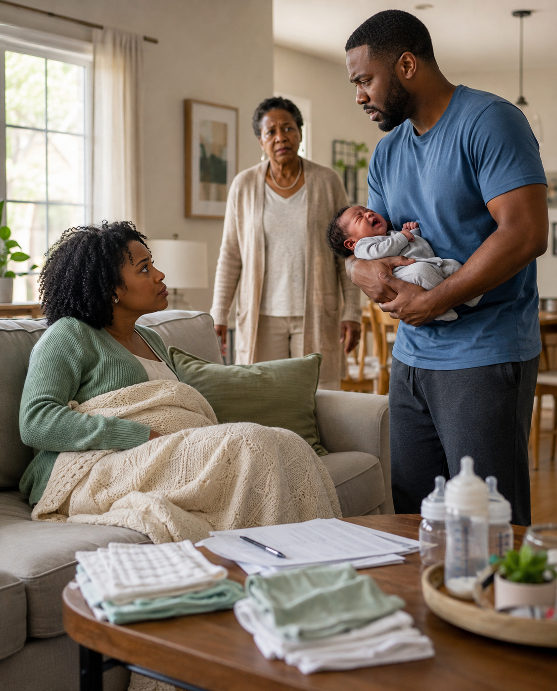I Came Home Early and Found My Wife Unconscious on the Couch, Our Newborn Screaming Beside Her—While My Mother Calmly Ate the Dinner She Had Forced My Wife to Cook.