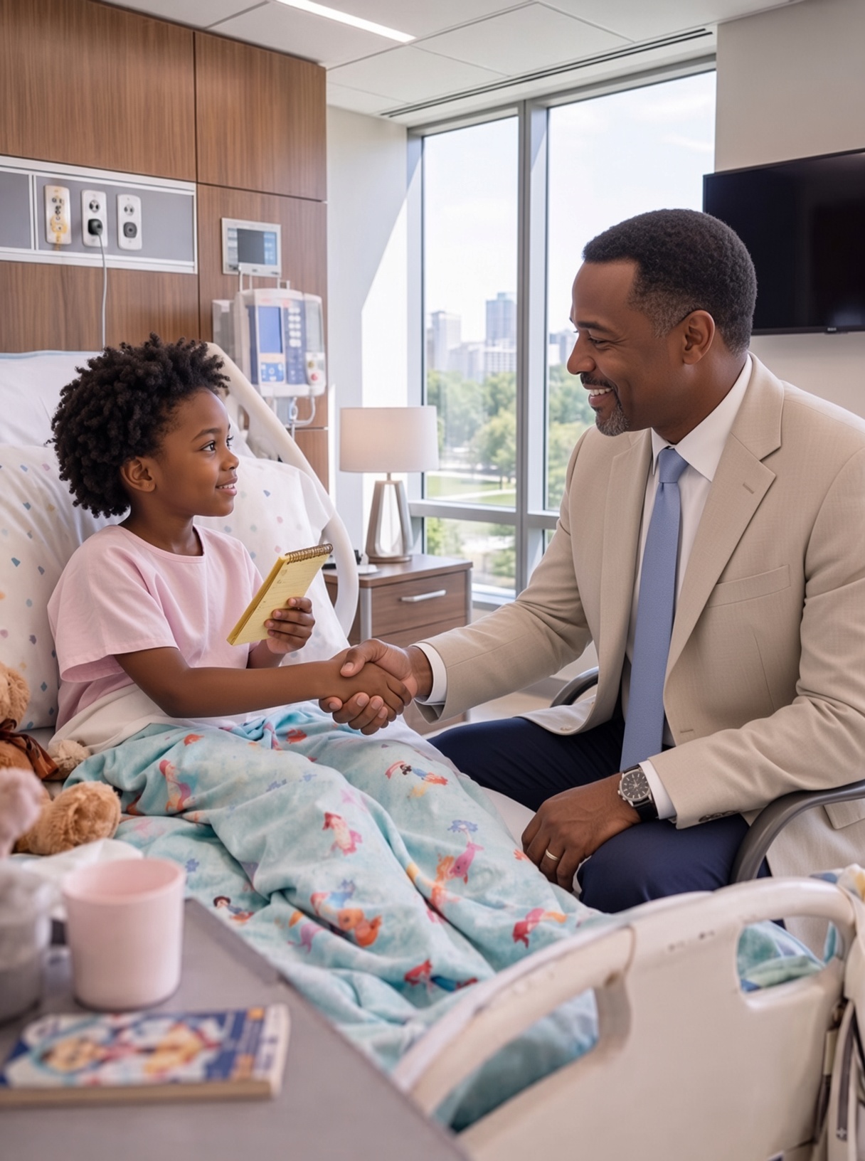 Inside a quiet hospital room, a seven-year-old girl handed over a small note that read, “I owe $15.” She believed she was repaying formula, food, and kindness. But the man beside her smiled, shook her hand, and redefined what that debt meant forever: “Help someone else someday—that will be your payment.”