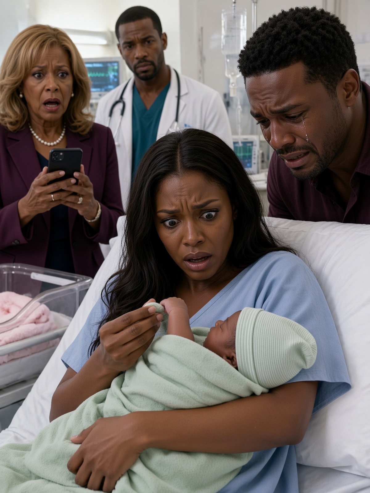 The moment the nurse placed my newborn daughter in my arms, I knew something was wrong. My husband was crying with joy, my mother-in-law kept snapping photos, but I couldn’t stop staring at the baby’s wrist. The name band had my last name on it… but the birth date was wrong.