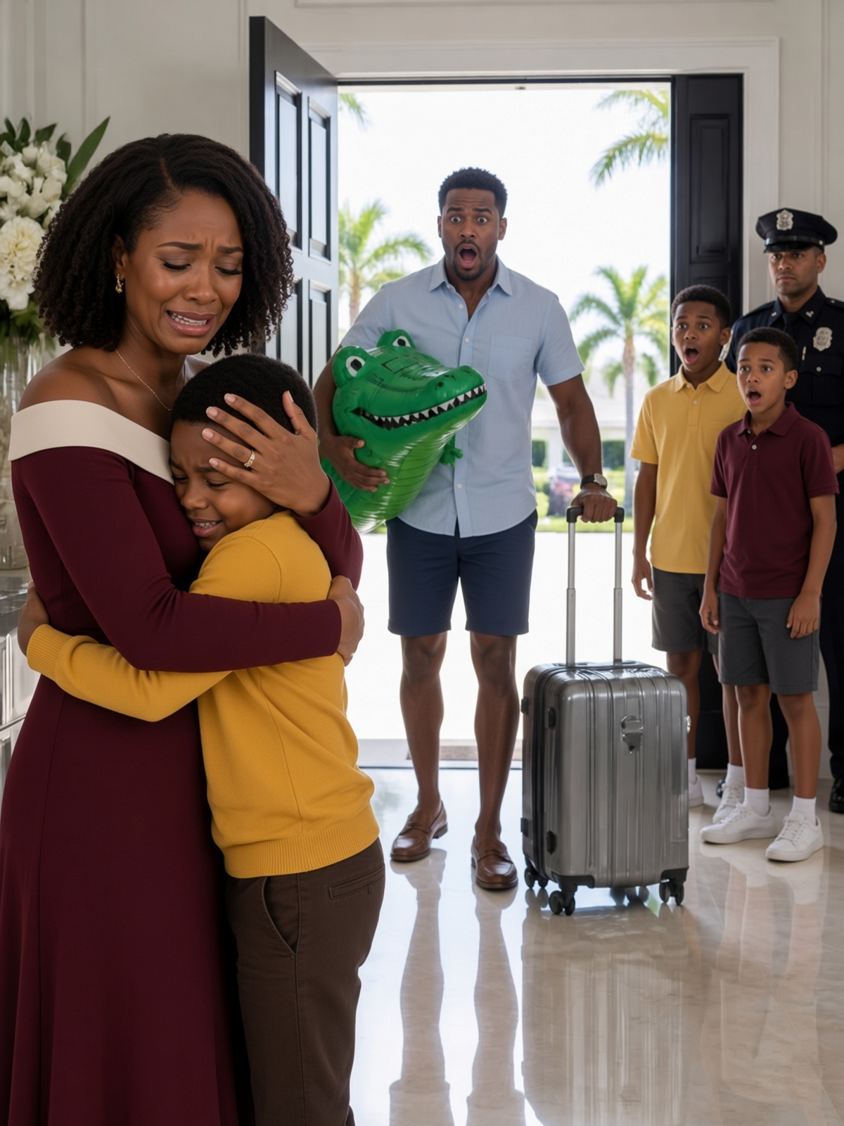 When my husband returned from the beach with his two children, suitcases, and souvenirs, he angrily asked me, “Why are there police here?” I didn’t raise my voice. I placed the summons, the messages, and my 8-year-old son’s canceled ticket on the table. He had left my son alone for six days. Then one of his own children read a note from the refrigerator and discovered that he had lied to them too…