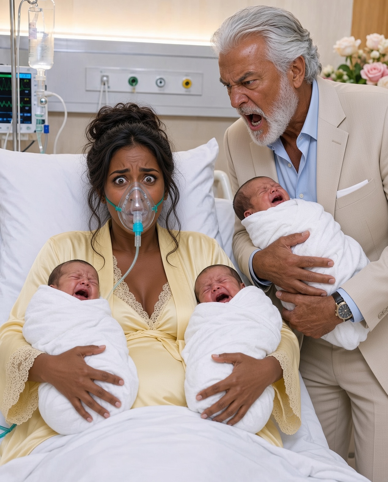 Hours after giving birth to triplets, my father took one of my newborns and wanted to give it to my brother: “You have three, he doesn’t have any.” When I tried to get it back, he hit me on the head. I didn’t scream; I just pressed the button next to my bed… and then it came to light that they had been planning for months.