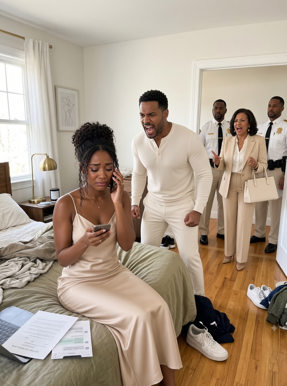 My phone rang at 6:30 a.m. My mother-in-law scoffed, “My son filed for divorce last night. He’s already moved in with the other woman. You’re getting nothing.” Then she laughed. I calmly switched the call to speaker because my husband was sitting right beside me. He leaned closer to the phone and said something she clearly never expected.