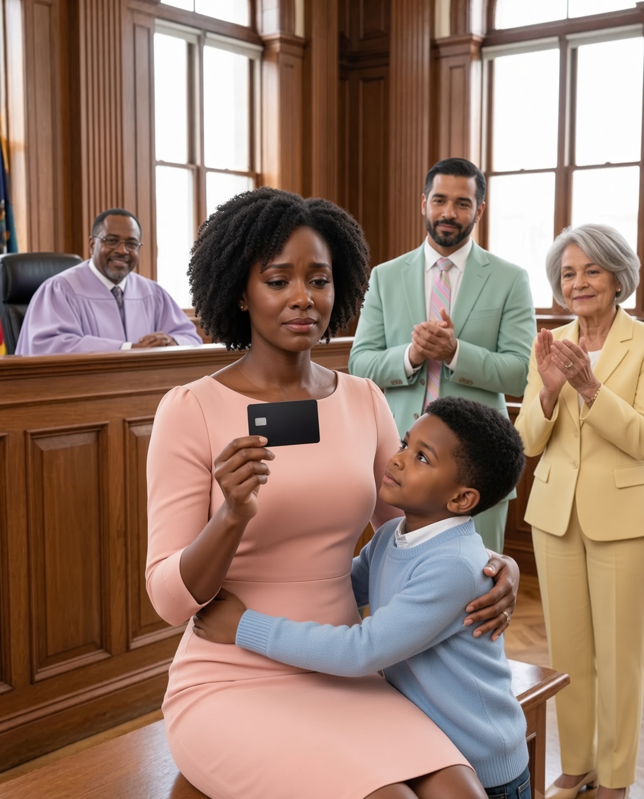 After our divorce hearing, my 12-year-old son chose his father and told the judge, “Mom can’t give me a future.” I walked away shattered. A week later, at the airport, he hugged me and slipped a black card into my pocket.