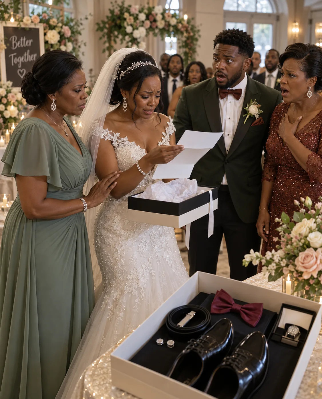 At my daughter Emily’s wedding reception, her new mother-in-law, Vivian Blackwell, stepped beneath the crystal chandeliers carrying an elegant gift box.