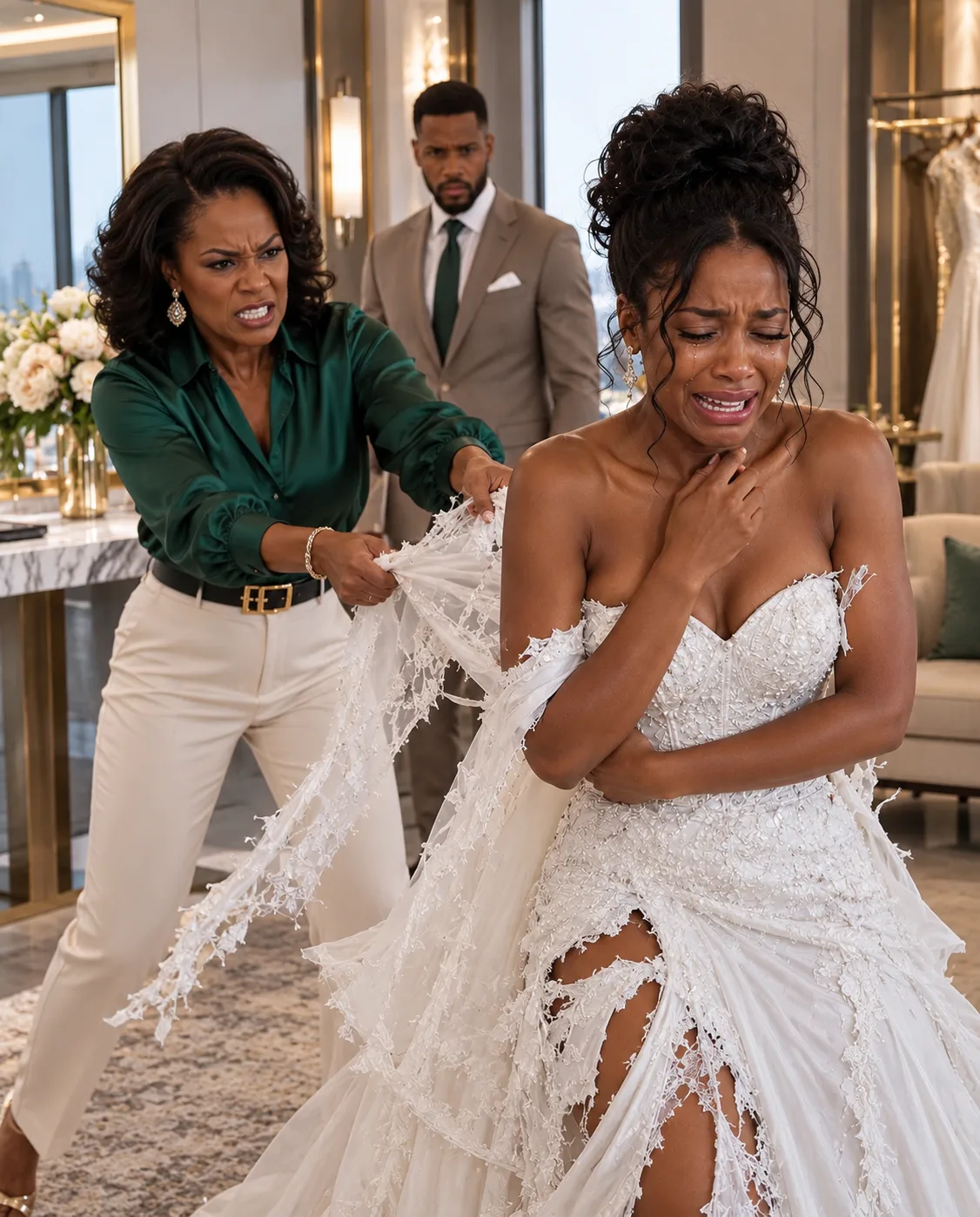 When my mother-in-law tore my white dress down the front in the middle of my kitchen, she screamed, “My son pays for everything in this house!”