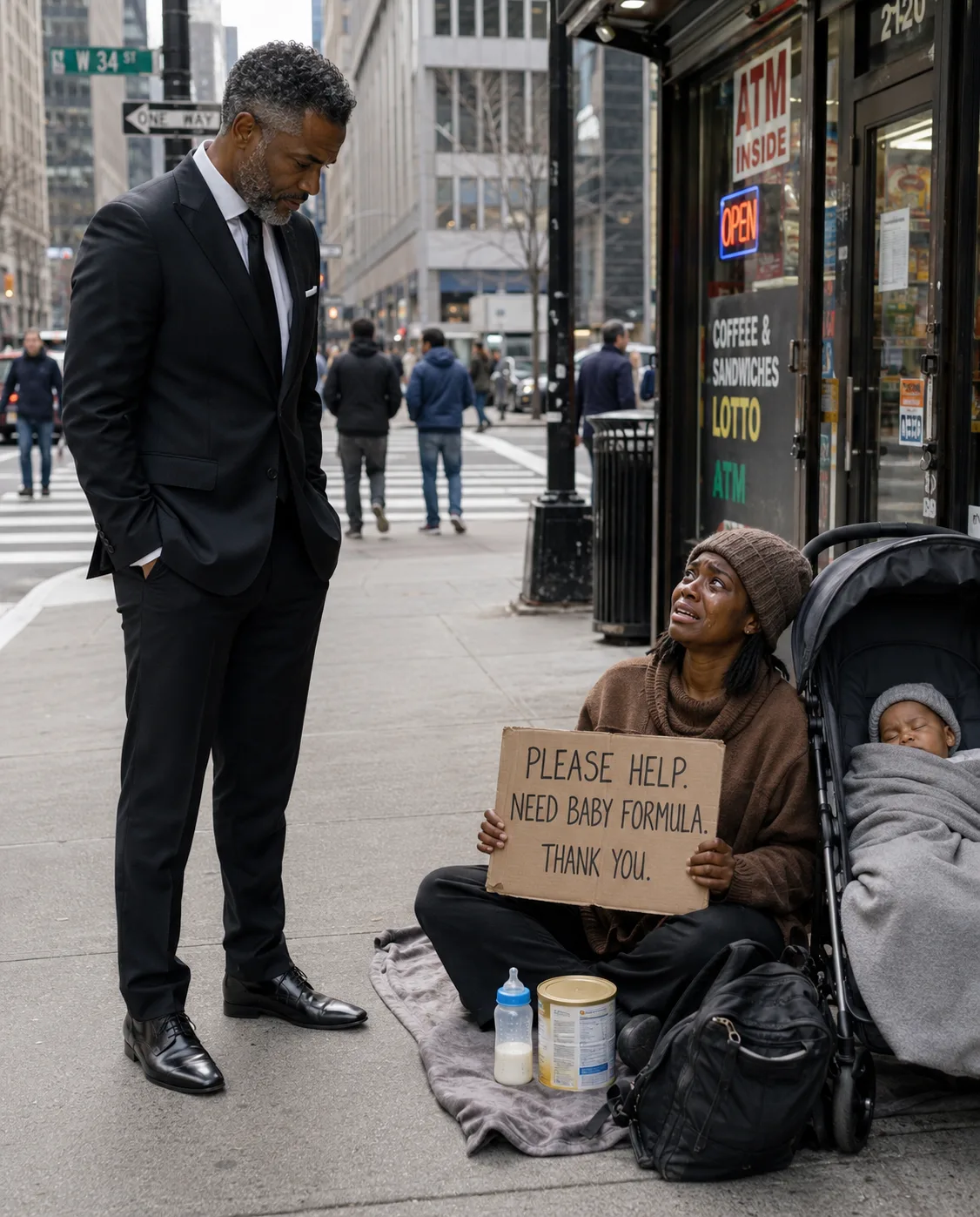 A woman sitting outside a drugstore asked me for help buying baby formula. I handed her forty dollars without giving it another thought. Then she lifted her face, and my entire body froze. It was my daughter, who I believed was hundreds of miles away in New York.