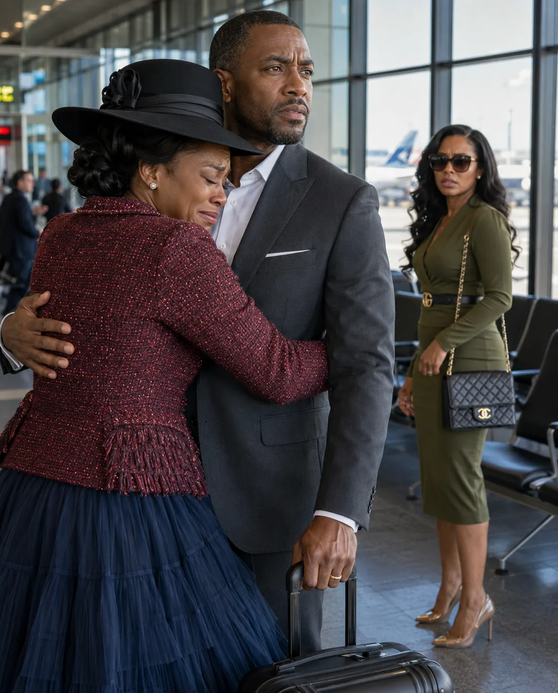 I saw my husband off at the airport while he told me, “I’m doing all of this for us.” I pretended to cry and watched him walk toward his flight, unaware that I had already discovered his mistress, the hidden transfers, and over 8 million dollars at risk. I didn’t confront him about anything; I simply went to the bank. Hours later, his first phone call confirmed that my real problem was much worse.