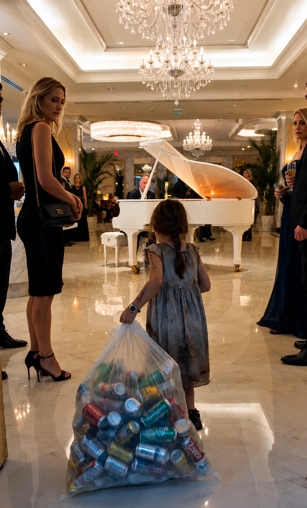 The Little Girl Carrying Empty Cans Walked Into A Five-Star Hotel… And Froze A Billionaire In Horror