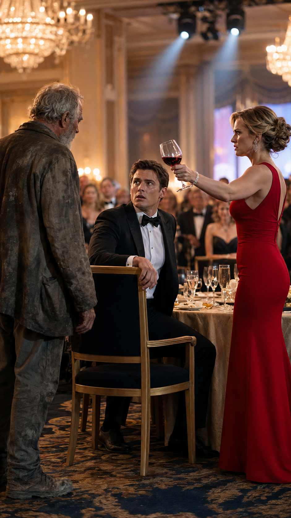She Threw Wine On A “Homeless” Old Man At Her Husband’s Gala—Then He Called Him Dad In Front Of The Entire Ballroom.