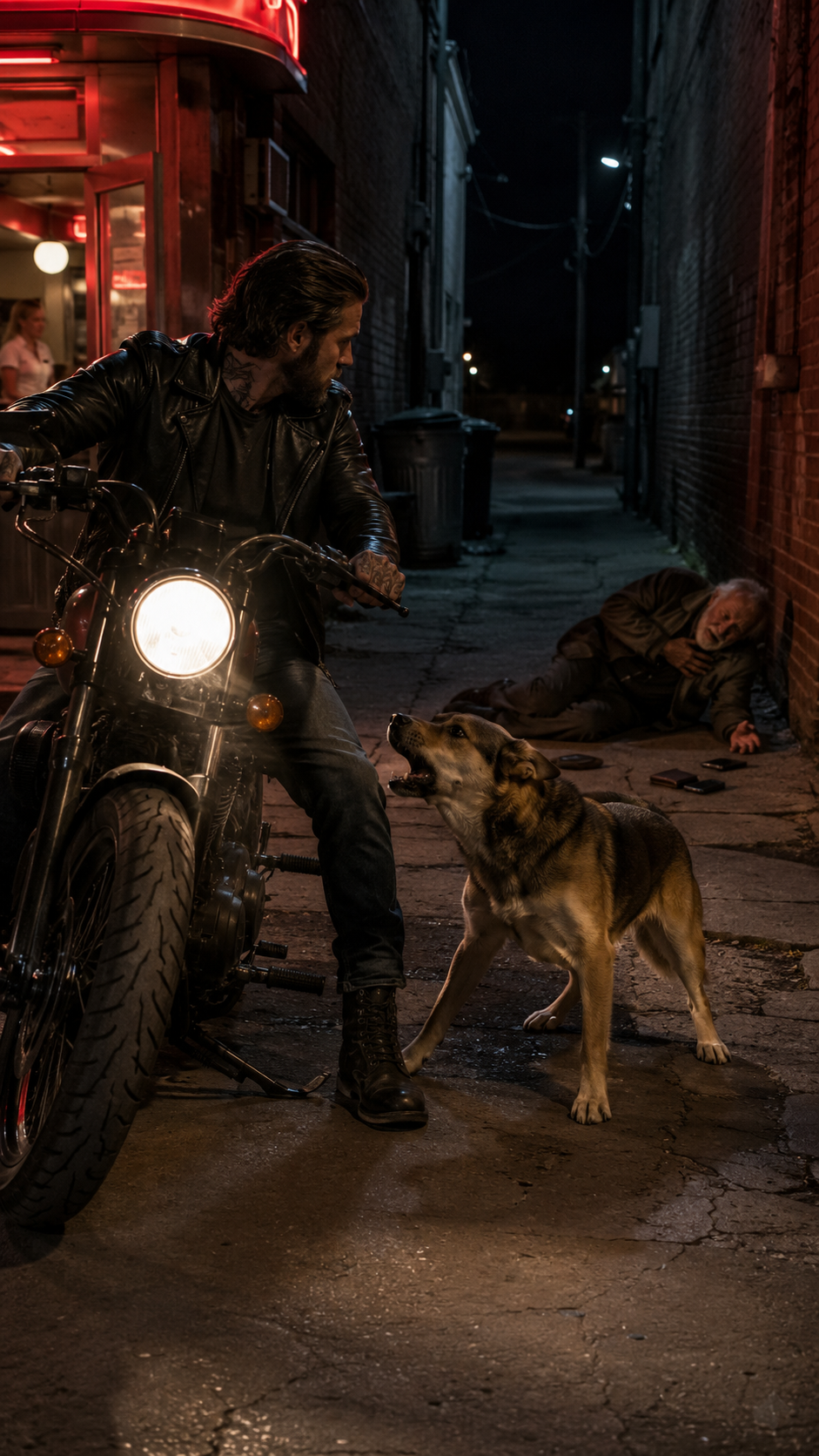A Panicked Dog Dragged A Biker Into A Dark Alley—Then He Saw The Old Man’s Wallet And Froze.