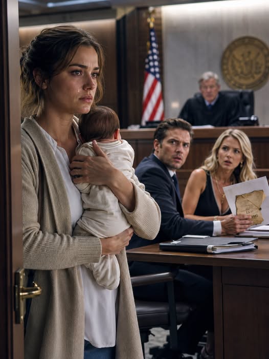 She Walked Into Divorce Court With Their Newborn, but His Mistress Beside Him Exposed the Paper His Mother Forged